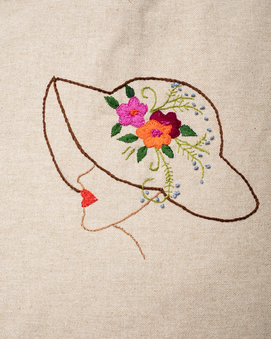 Linen Tote Bag with Embroidery