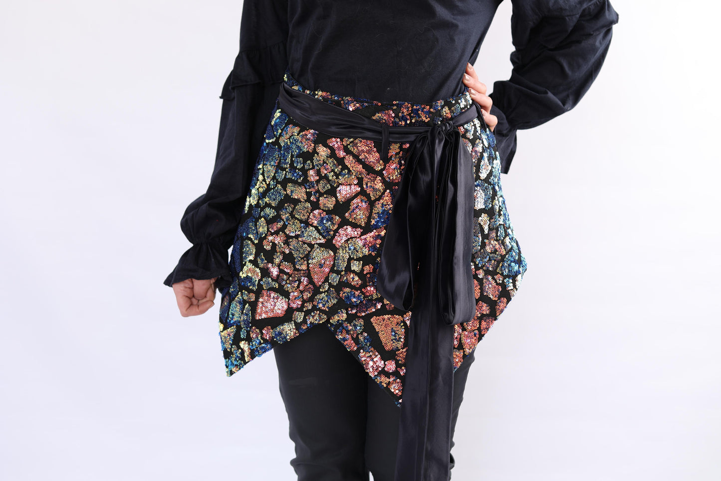 Belt/Short Skirt Over Pants/Dress With Gold And navy pattern, From Ward by Safa