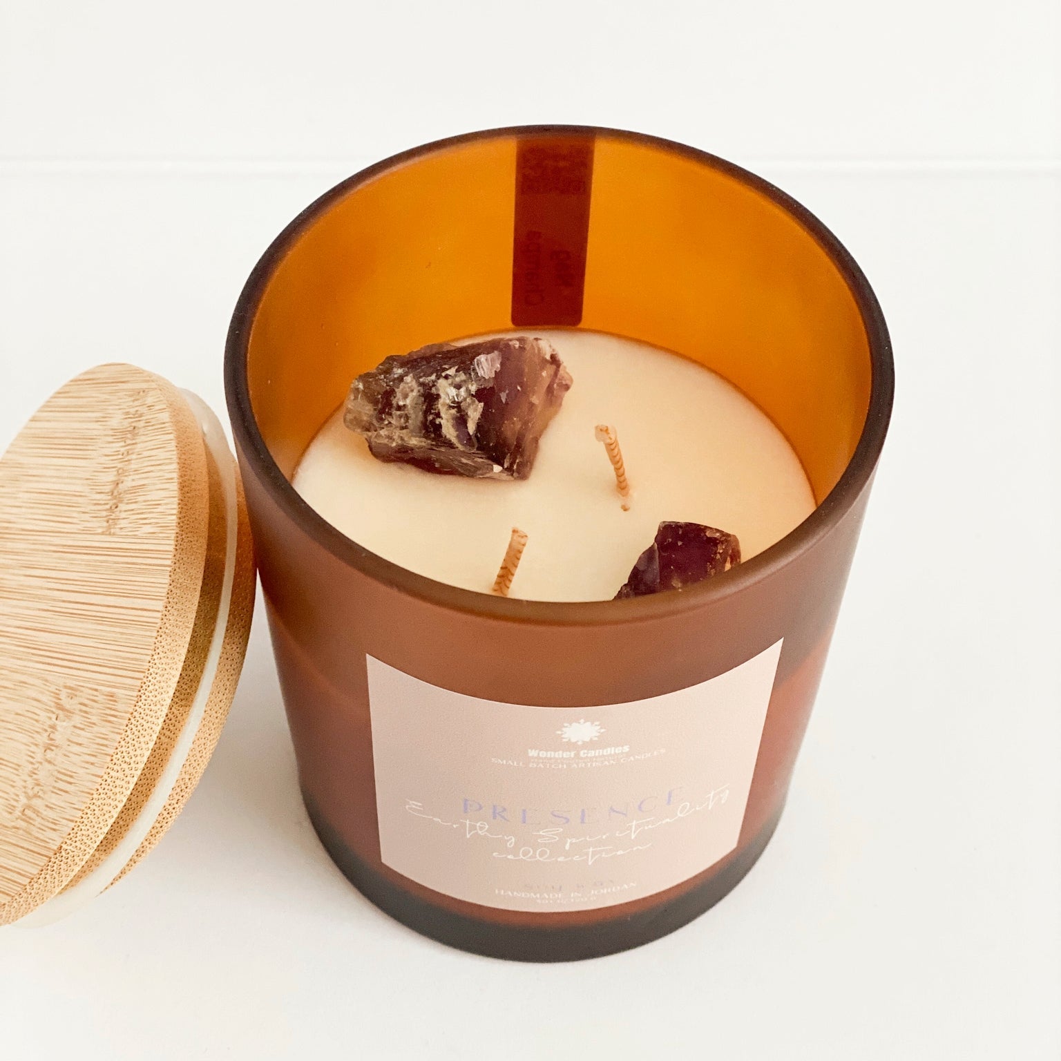 'Presence' Candle with Fluoride Crystal, Nag Champa, 370ml - Wonder Candles