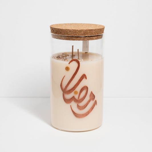 Ramadan Candle in Hand painted Jar, Creme Brulee, 750ml - Wonder Candles