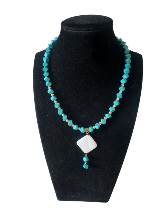 Gold plated turquoise stone necklace
