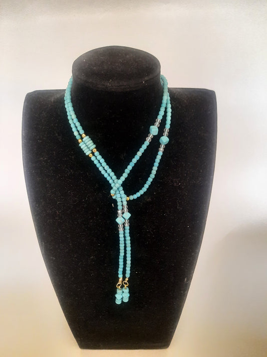 Gold plated tall trousers stones necklace