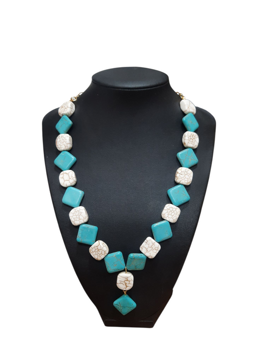 Gold plated blue and white turquoise stone Necklace