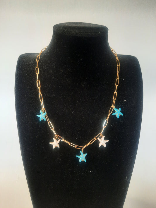 Gold plated piper clip necklace with starfish