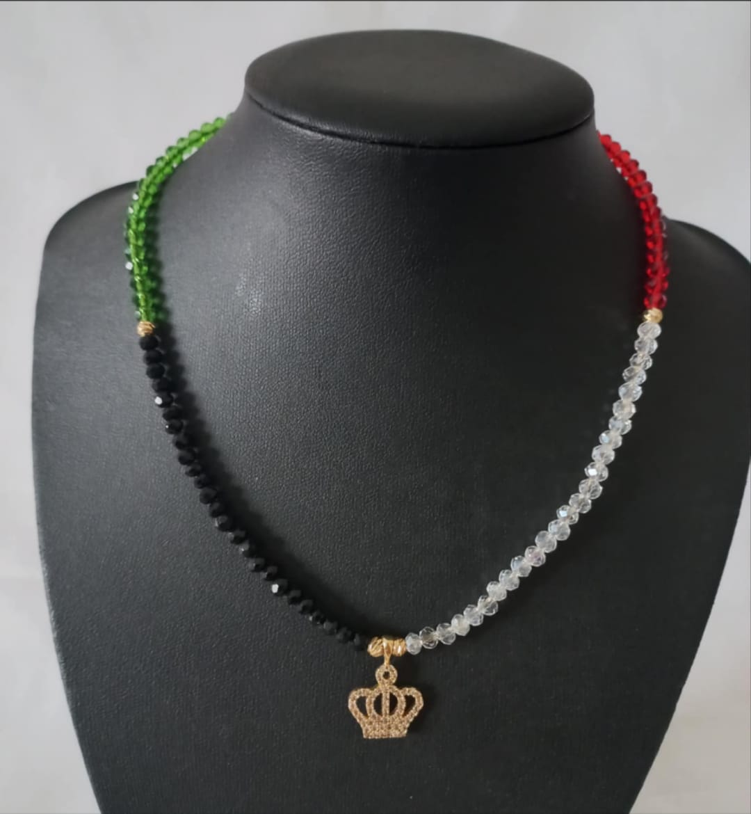 Jordan Colour Flag Crystal Necklace with Gold Plated Royal Crown