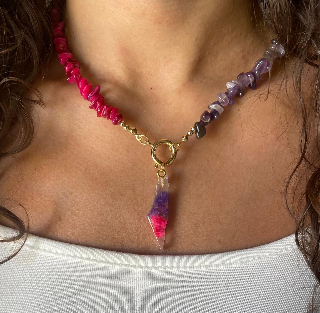 Necklace with Necklace with Amethyst Stone Purple and Red - Virtual Bazaar Jordan